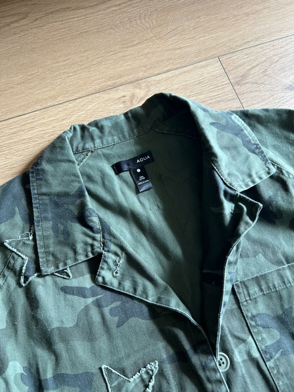 Aqua Olive Green Camo Utility Jacket with Star Patch Detail - Picture 4 of 5